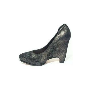 BCBGMAXAZRIA Roxy 2 Wedge Pump Platform Heel Pointy Toe Black Gold US 8.5B